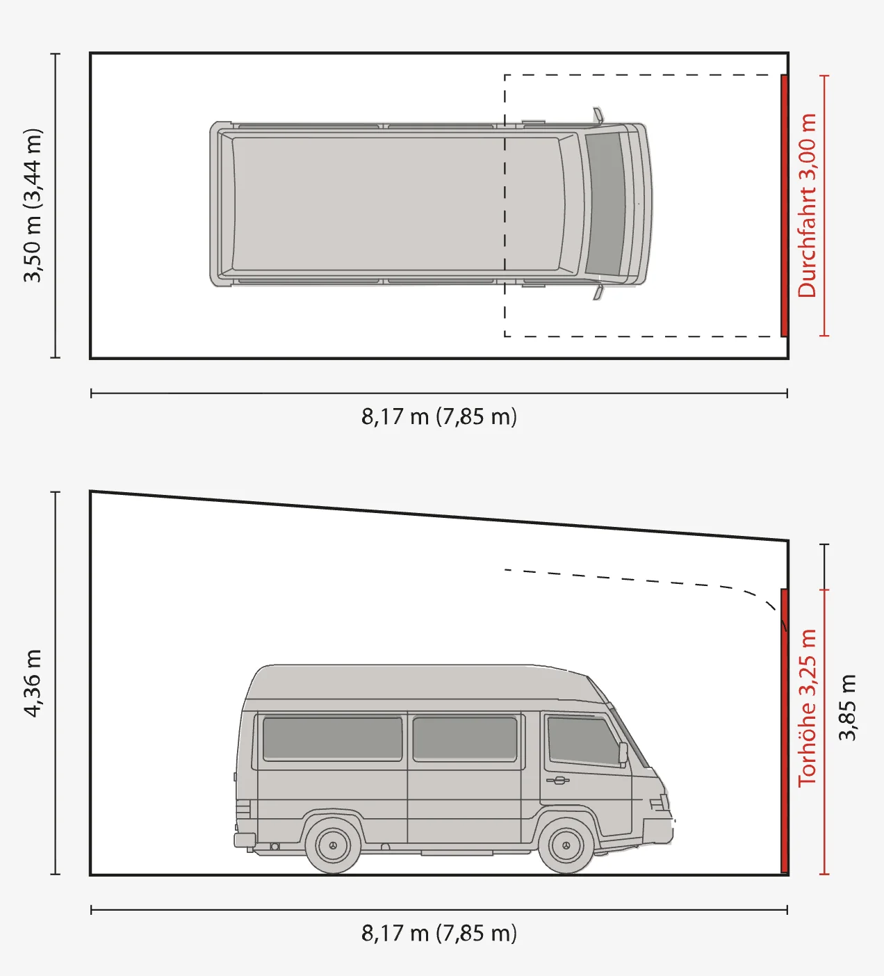 Maßskizze Garage Typ L